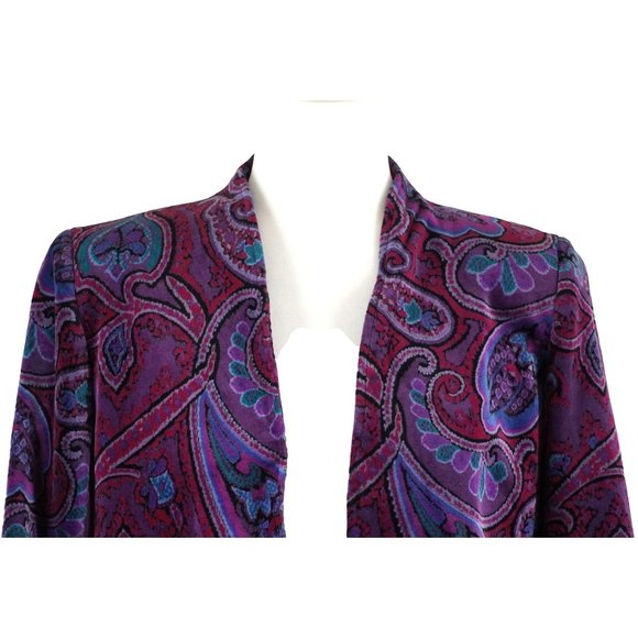 Vintage Purple Paisley Velour Blazer Tan Jay Jacket Womens Size 10 Oui Petites - Picture 5 of 10